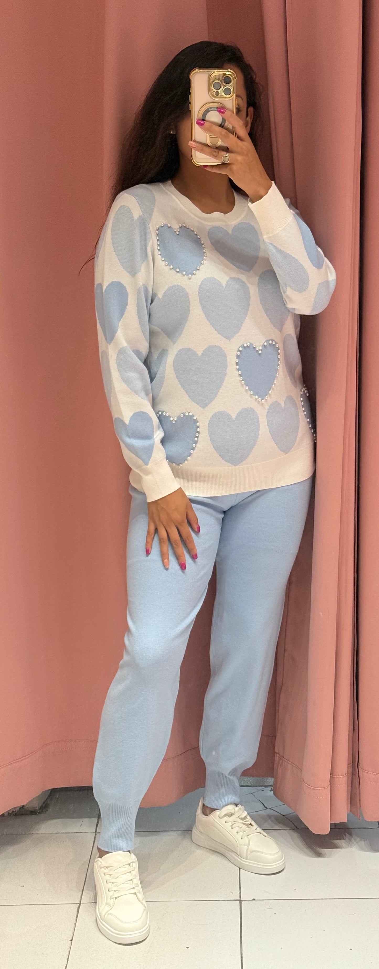 Conjunto corazones con perlas