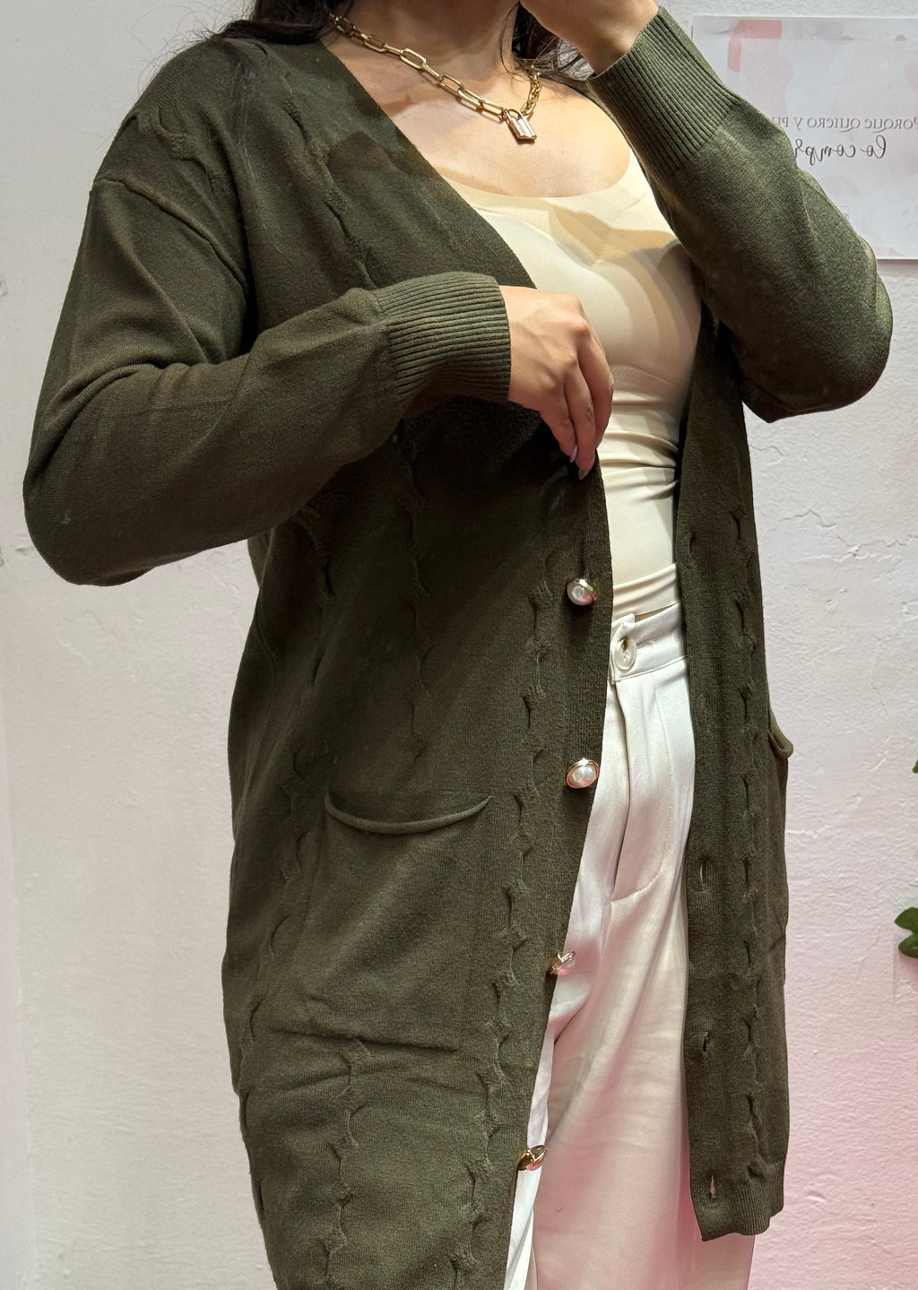 Suéter largo casual mujer con botones