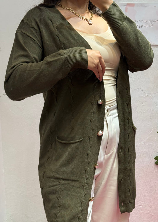 Suéter largo casual mujer con botones