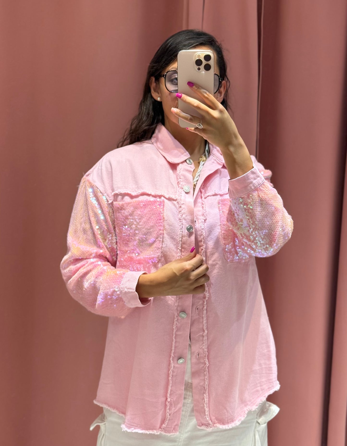 Chamarra mezclilla con lentejuela