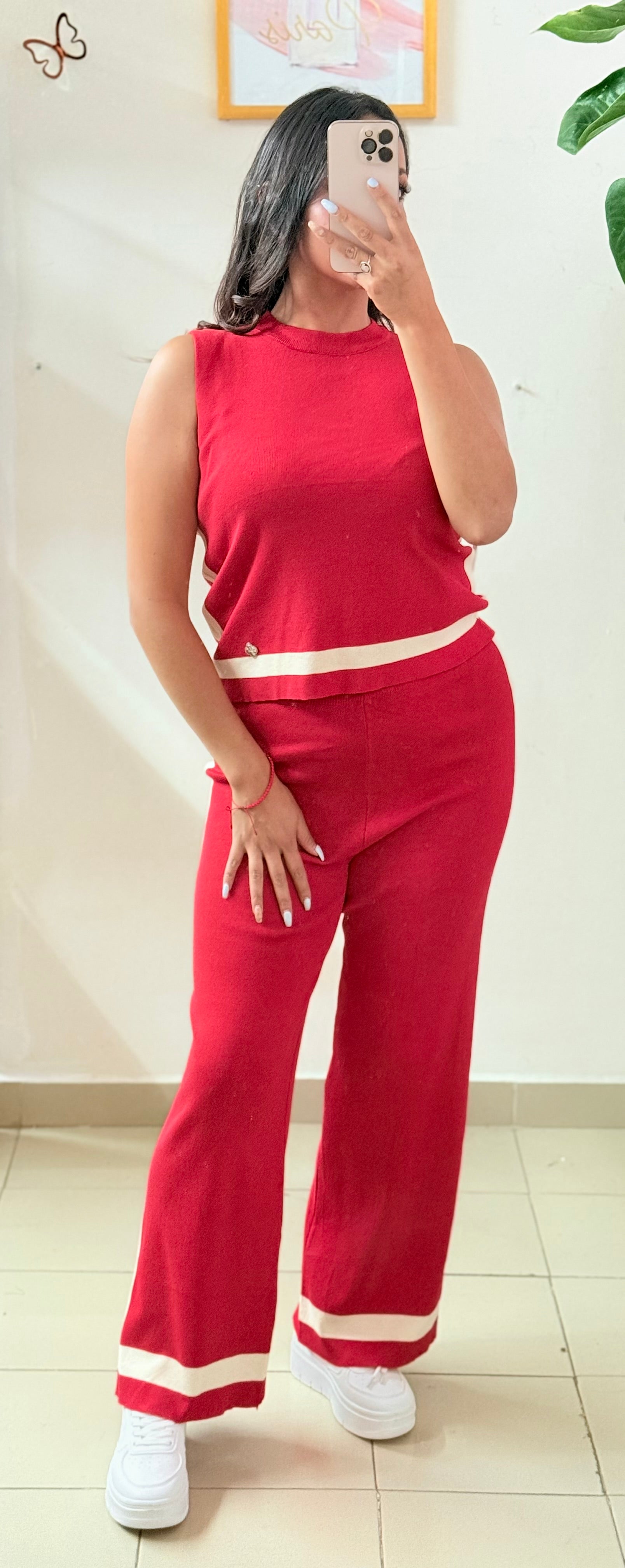 Conjunto chaleco y pantalón rayas blanca