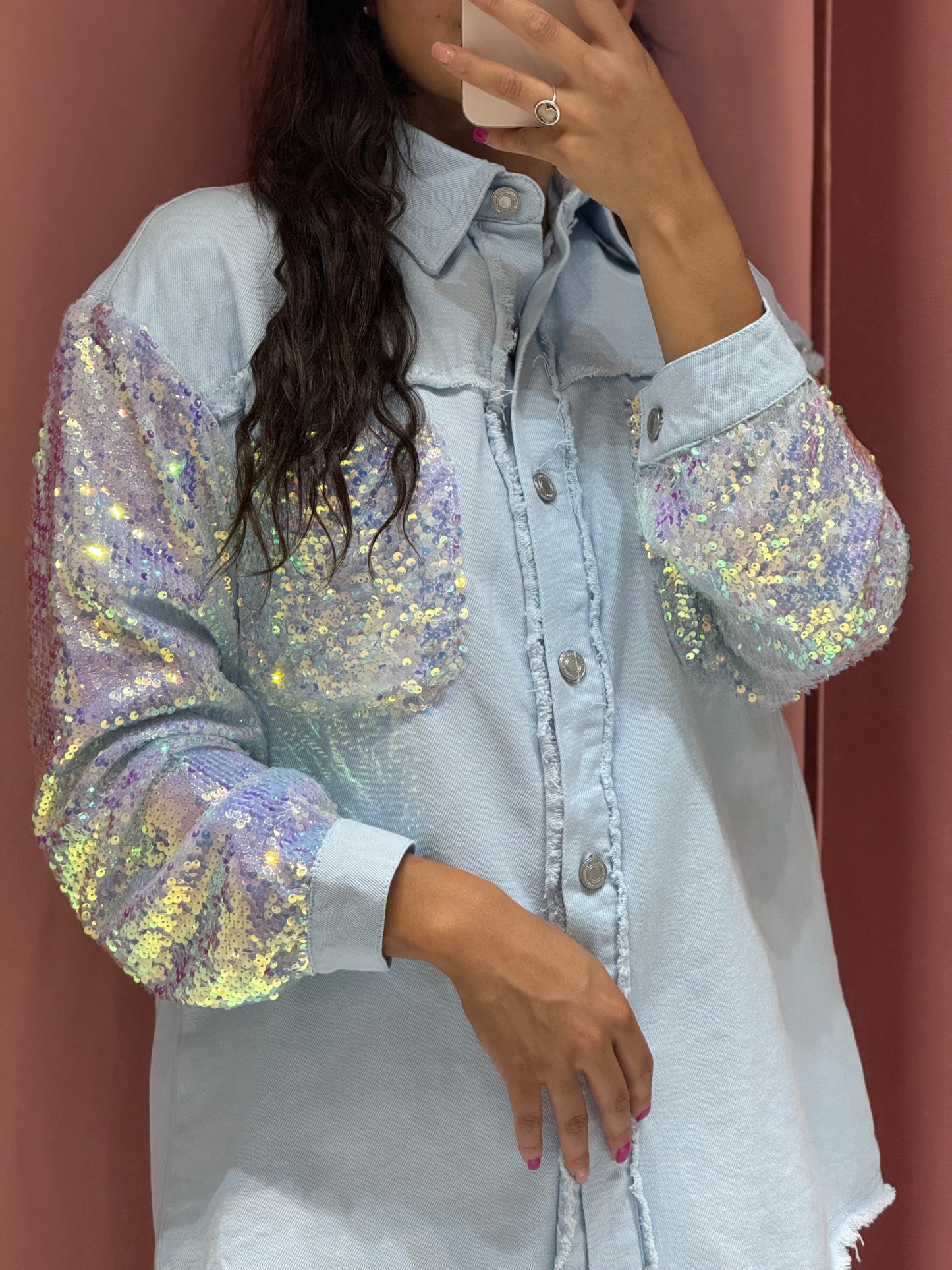 Chamarra mezclilla con lentejuela