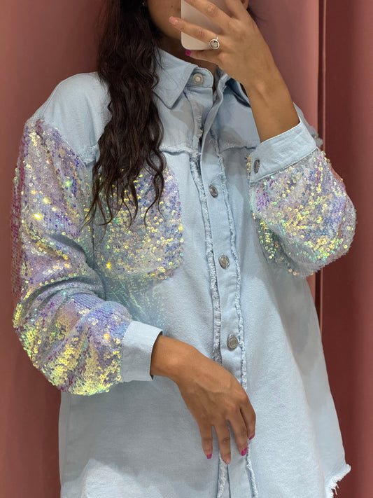 Chamarra mezclilla con lentejuela