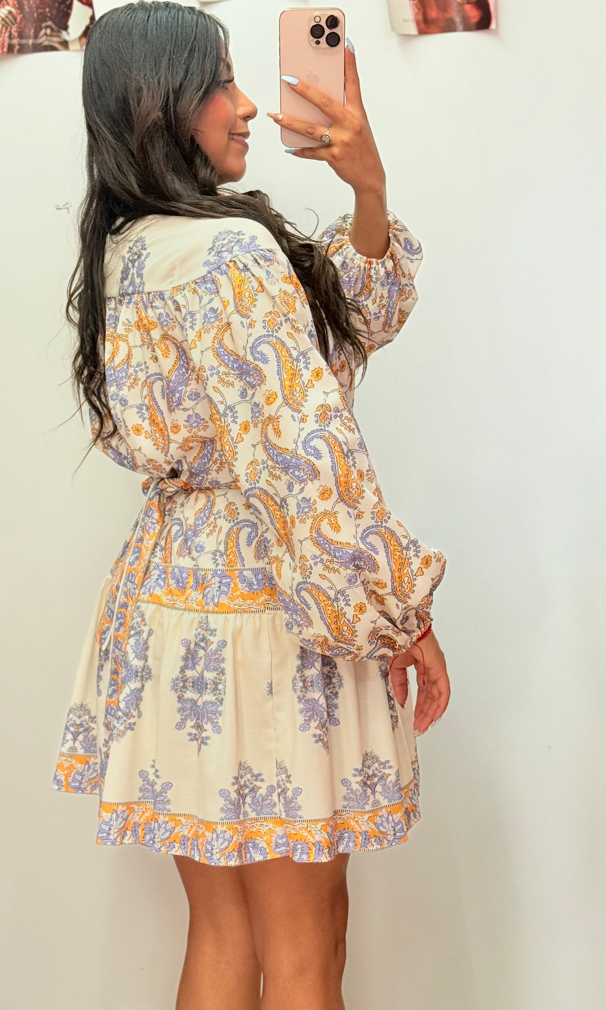 Vestido corto manga larga vintage mujer