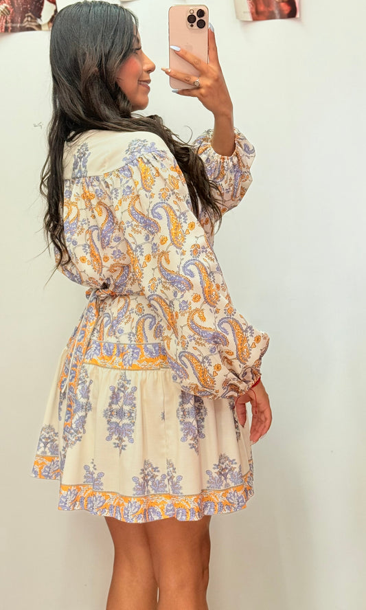 Vestido corto manga larga vintage mujer