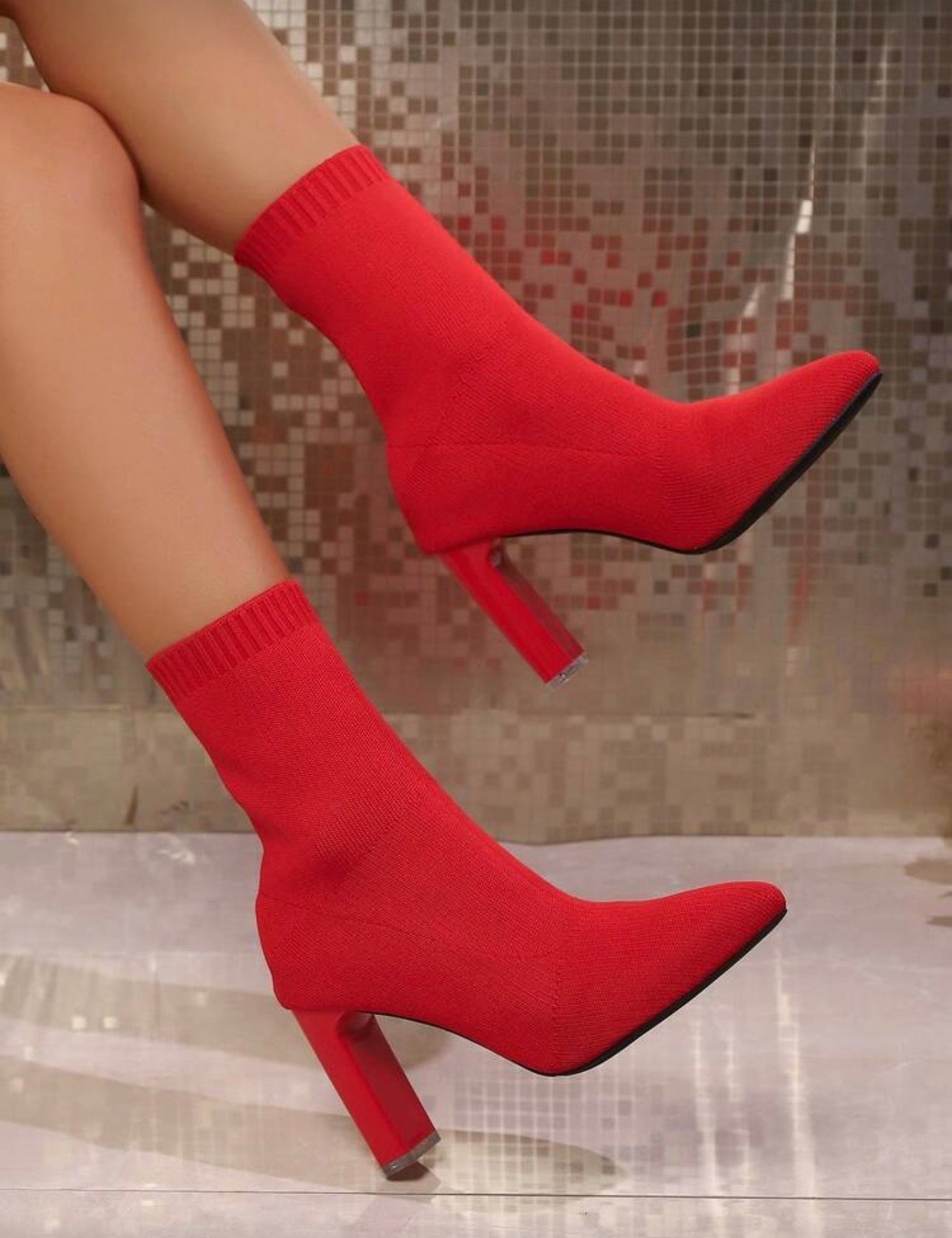 Botines de calcetín tacón alto con transparente 303