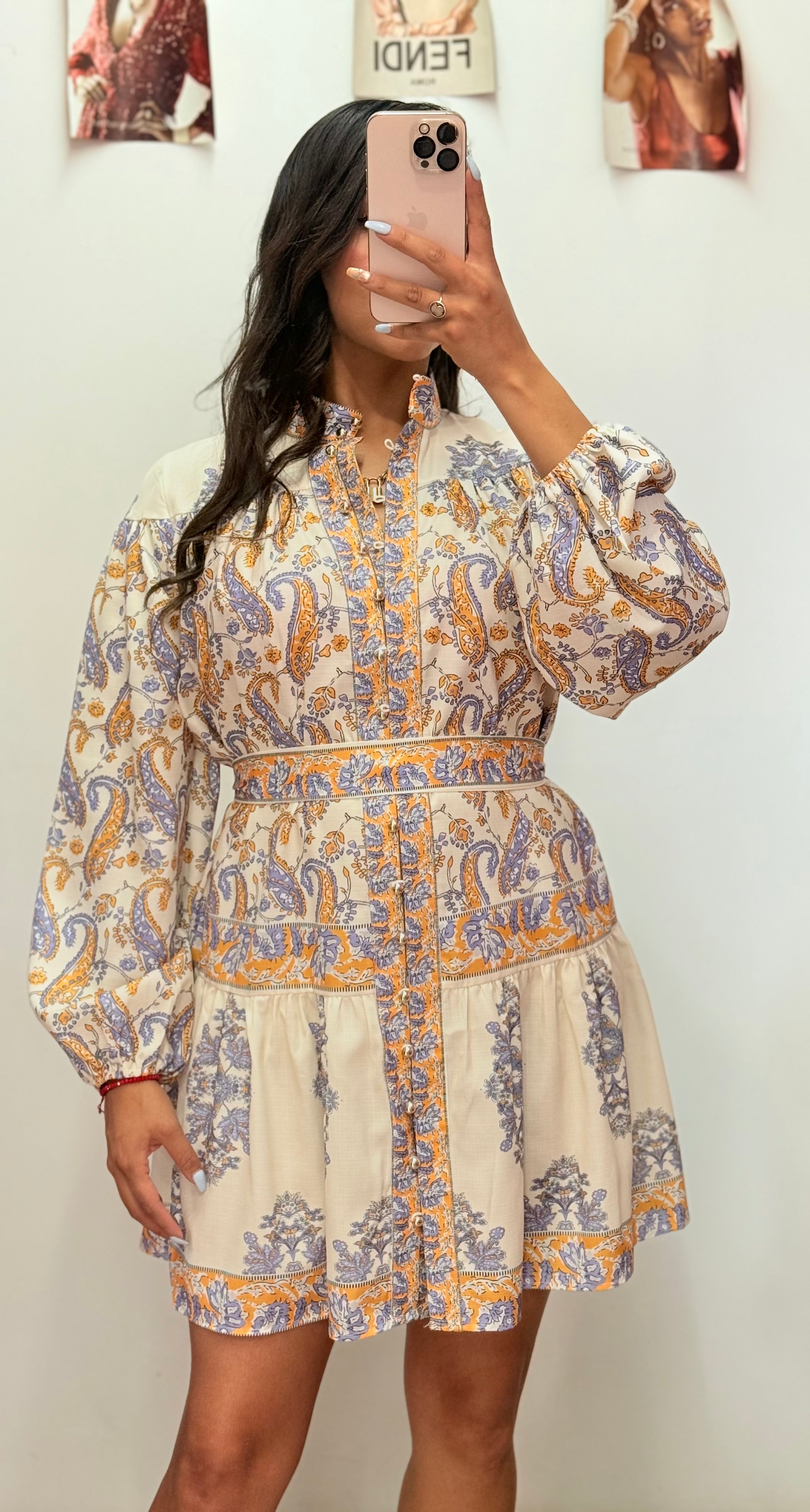 Vestido corto manga larga vintage mujer