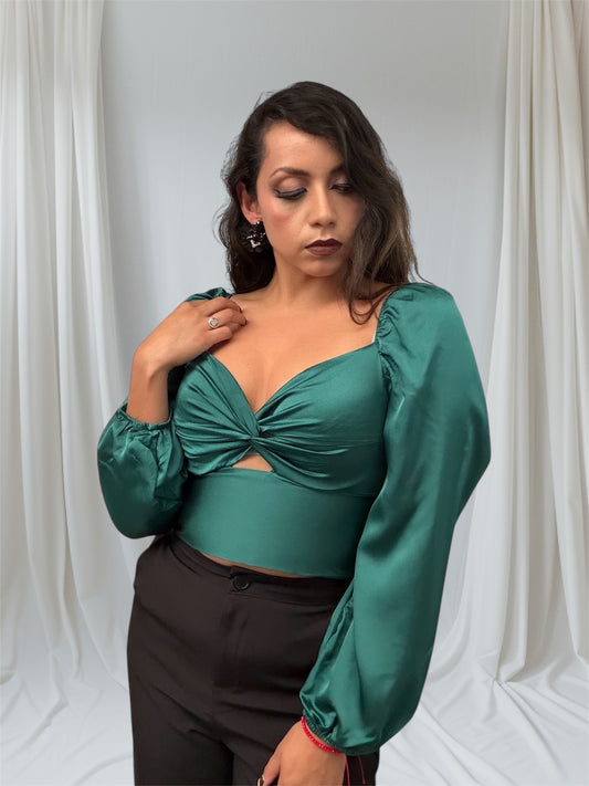 Blusa satín con cintas