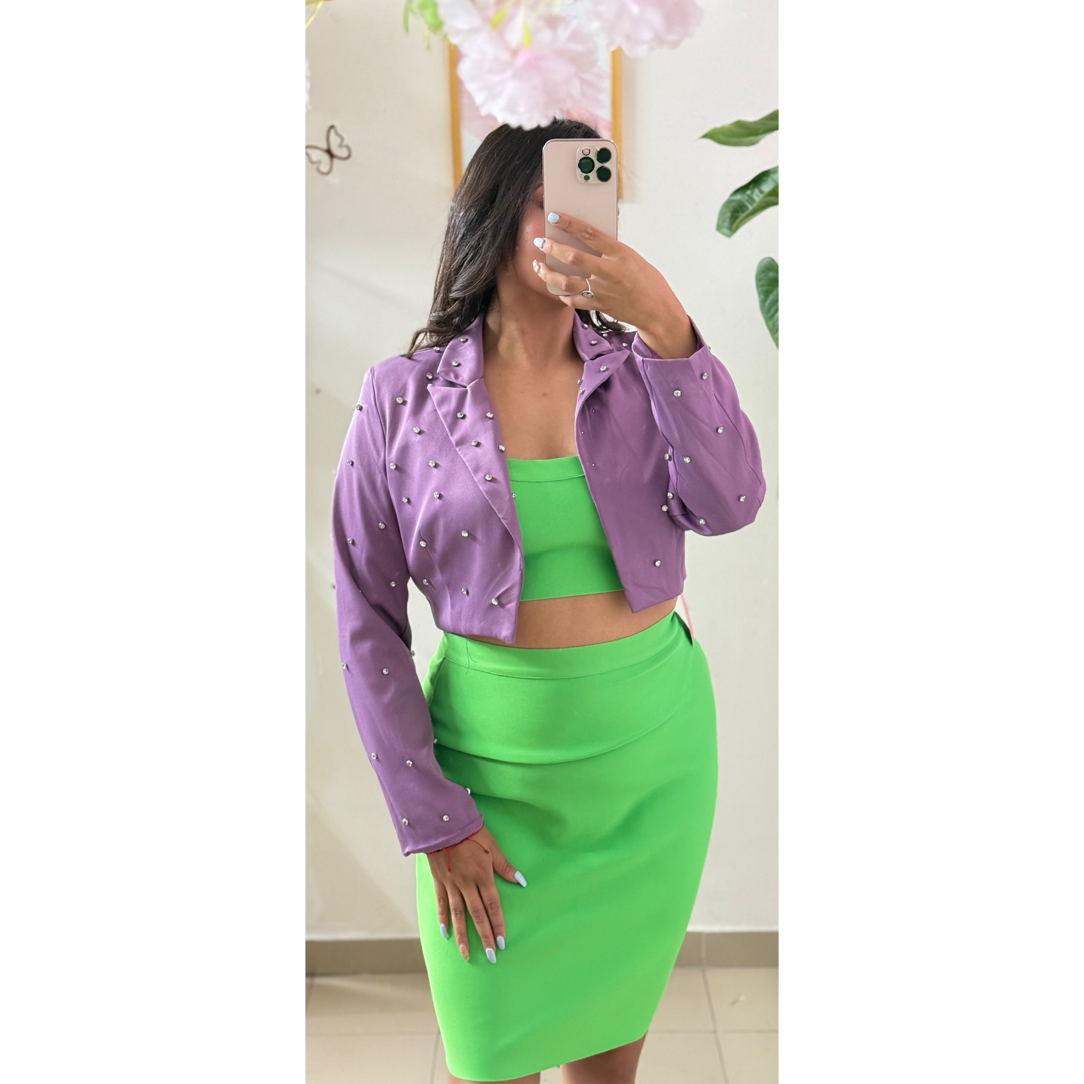 Blazer corto manga larga con pedrería