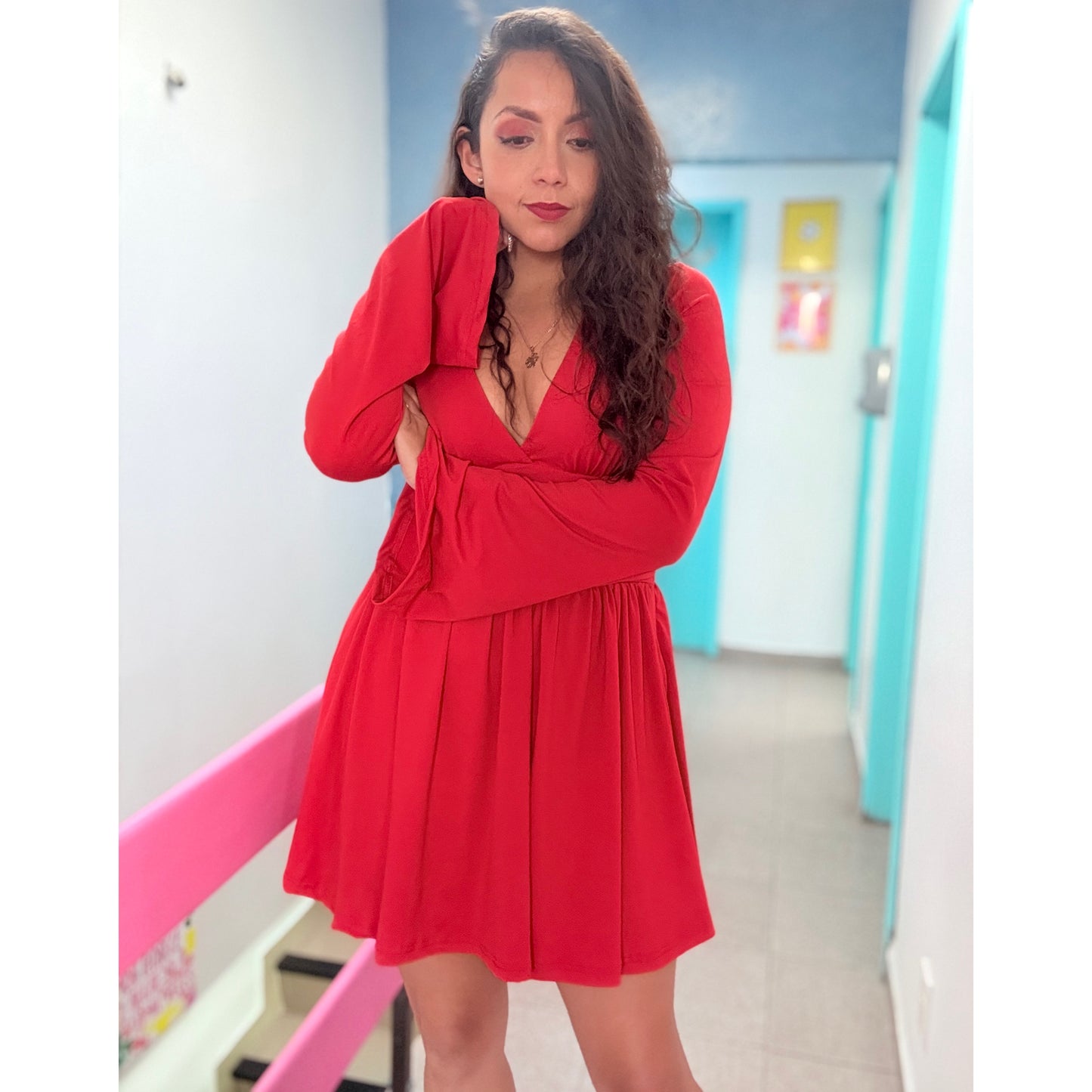 Vestido Rojo Cuello V