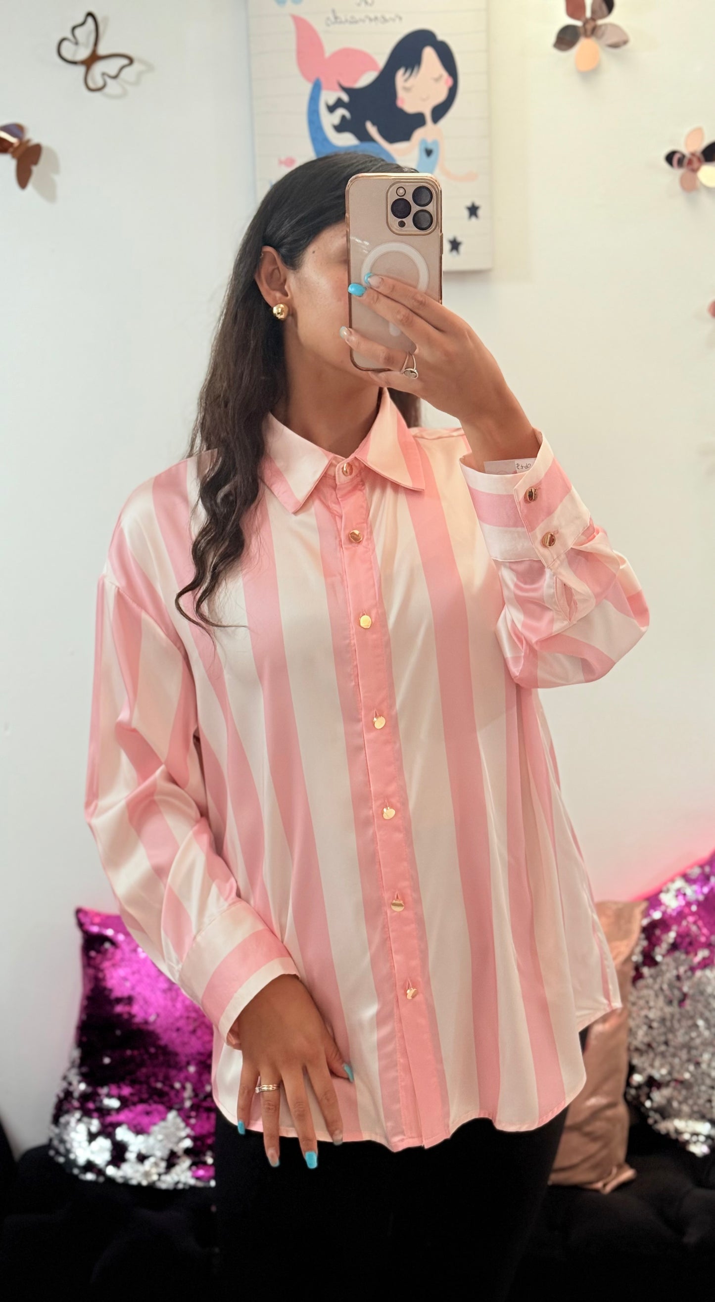 Blusa rosa a rayas elegante