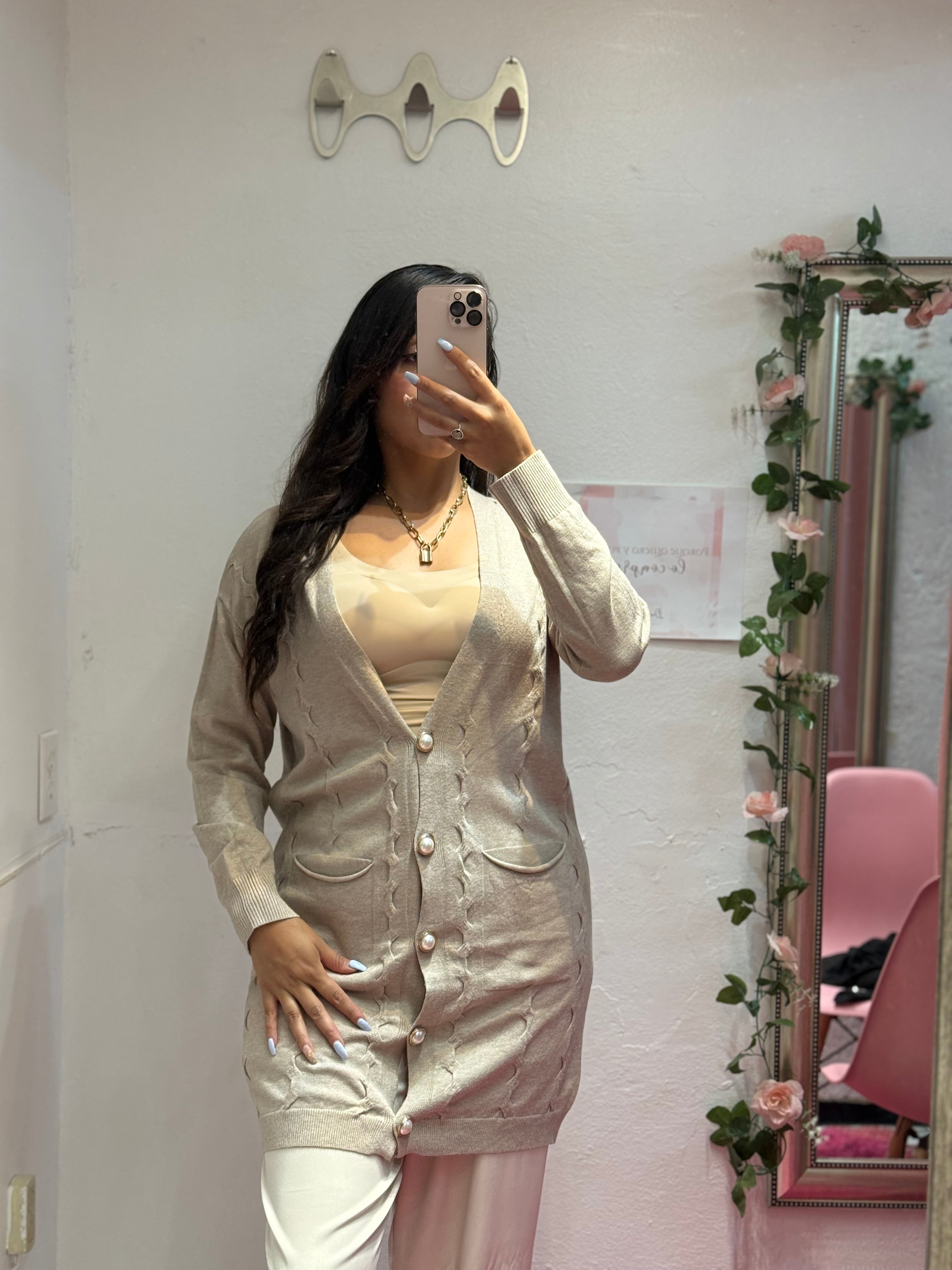 Suéter largo casual mujer con botones