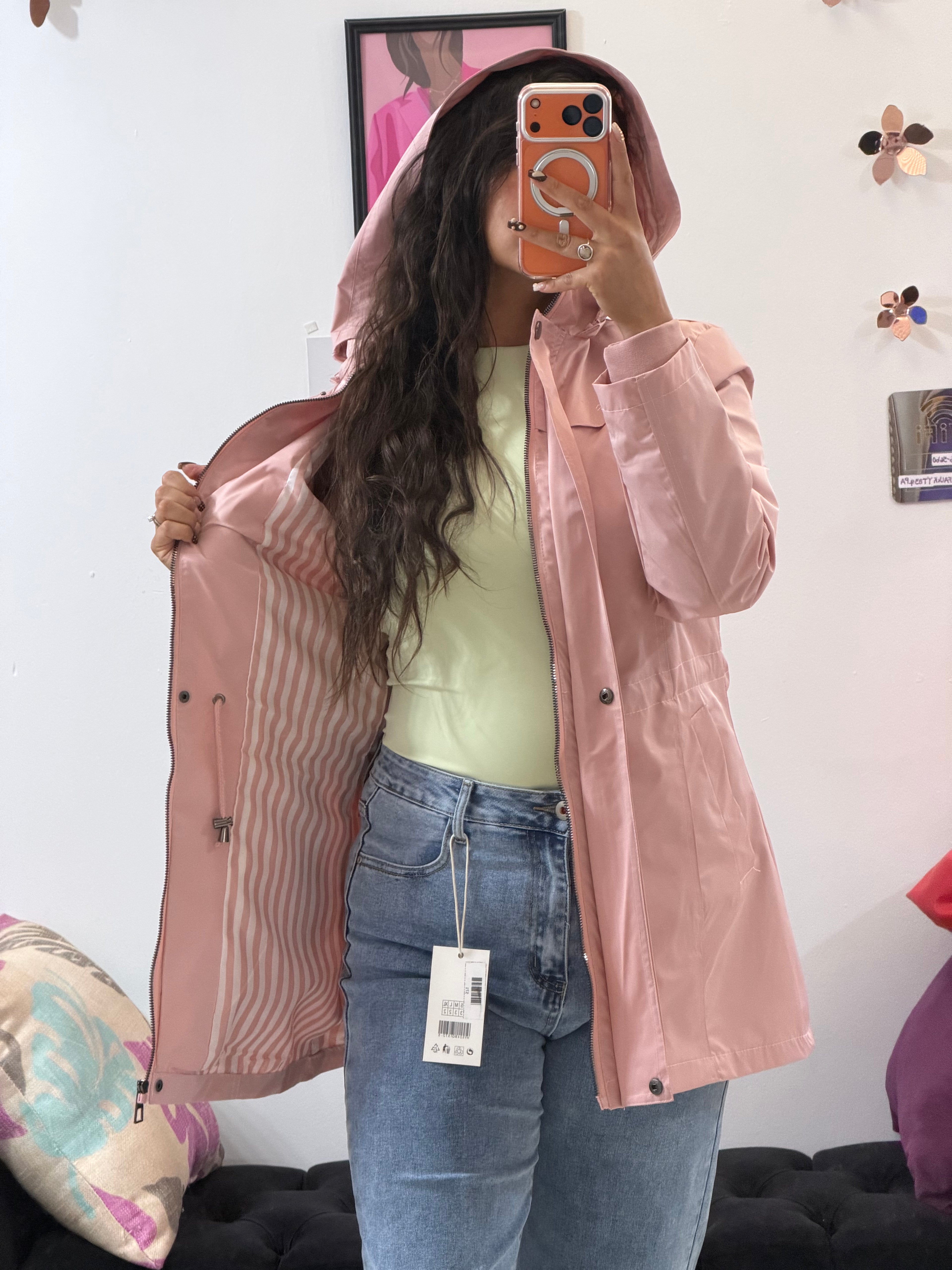 Rompe vientos con gorro, forro de líneas verticales