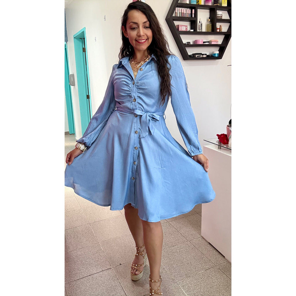 Vestido corto manga larga corte princesa