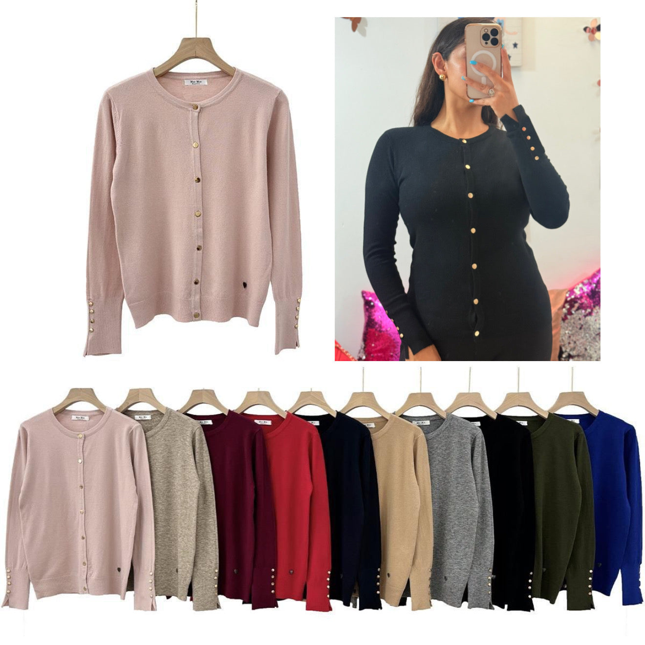 Suéter básico cuello redondo con botones dorados