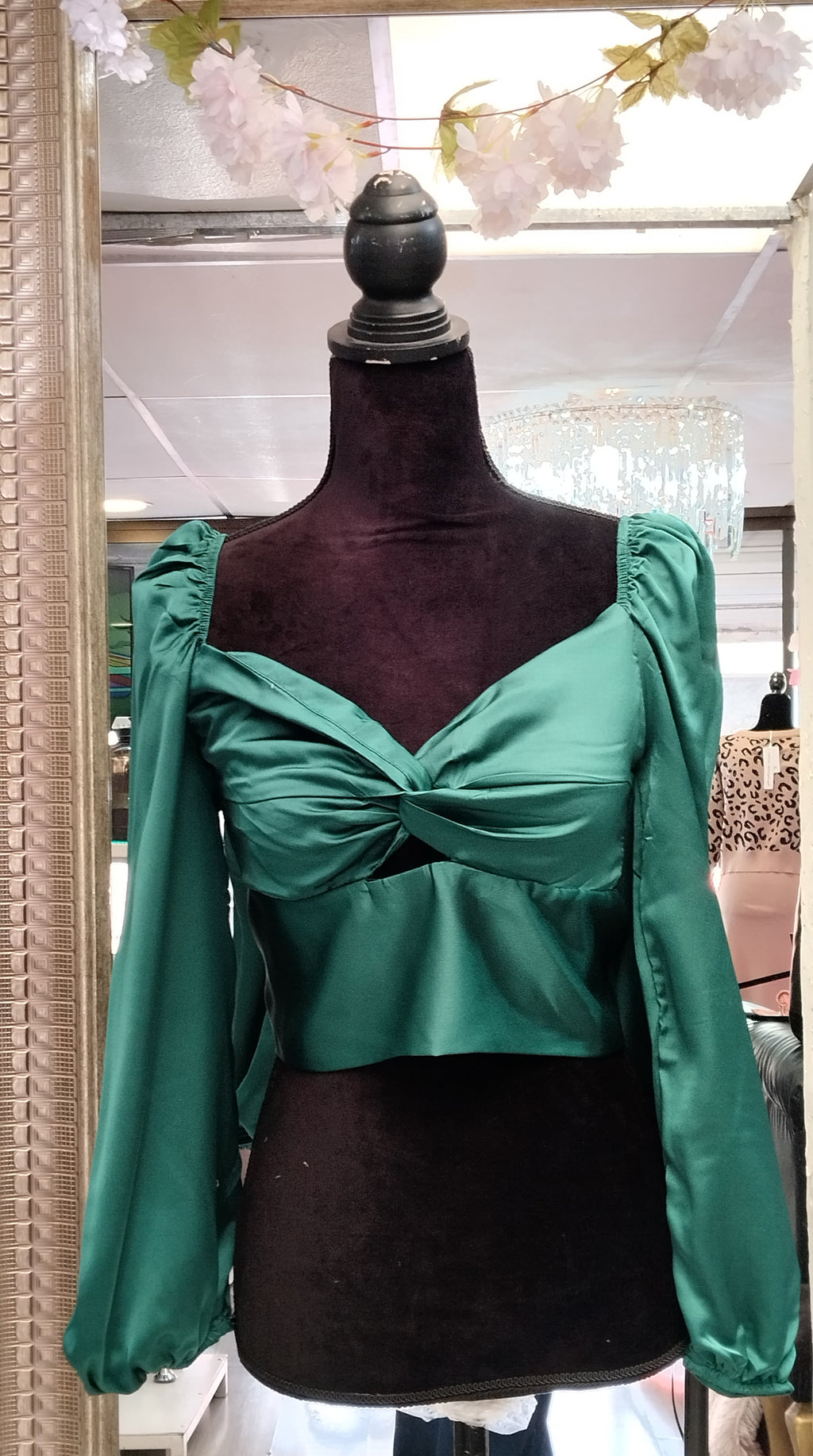 Blusa top de manga farol con cordón trasero