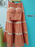 Conjunto top y falda casual con aplicaciones
